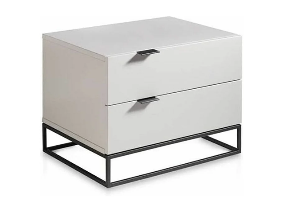 Table de chevet 2 tiroirs bois laqué et acier noir Ciora-Couleur Blanc