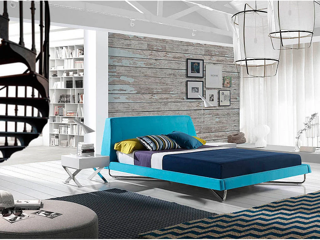 Design nachtkastje 1 lade in gelakt hout en chroomstaal Lony-Kleur Hemel