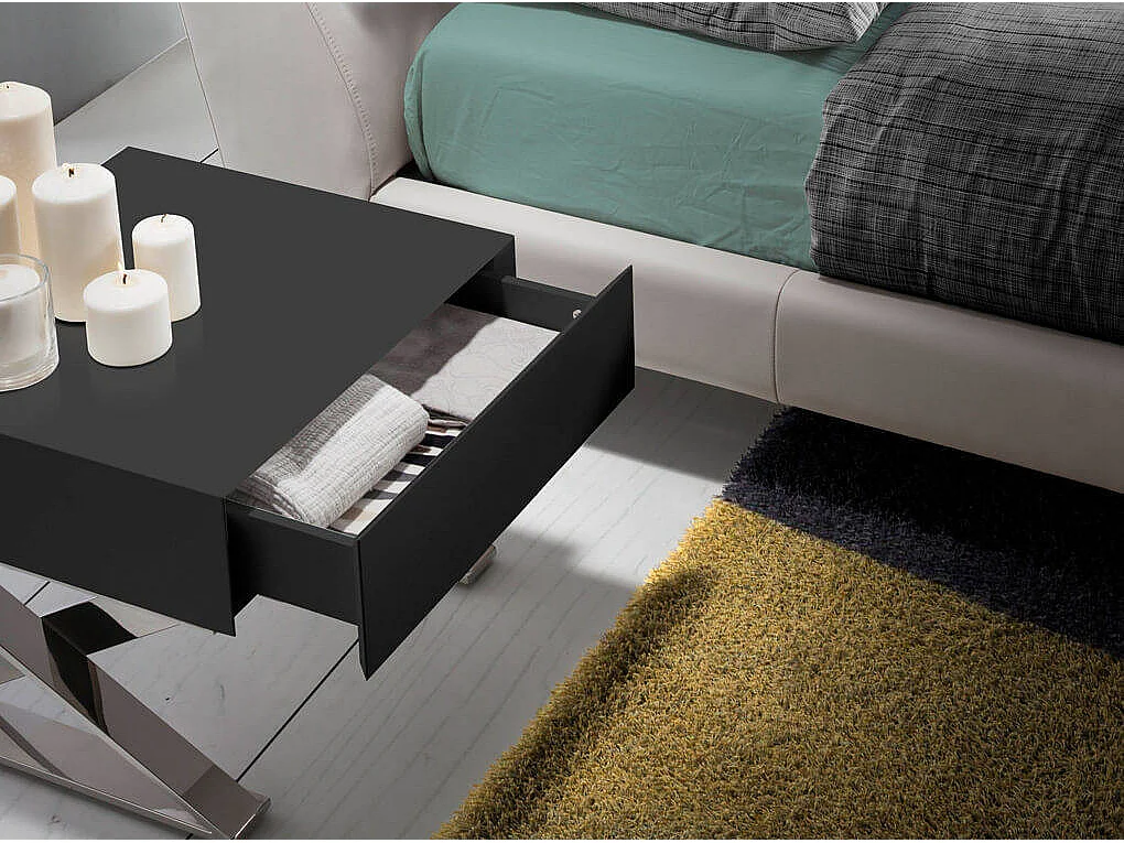 Chevet design 1 tiroir bois laqué et acier chromé Lony-Couleur Céleste