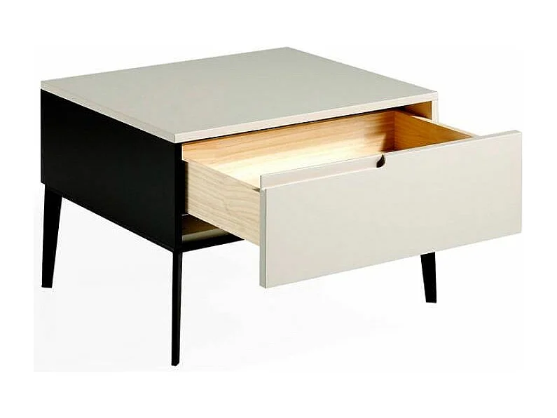 Table de chevet 1 tiroir bois laqué et acier noir Maby-Couleur Dune