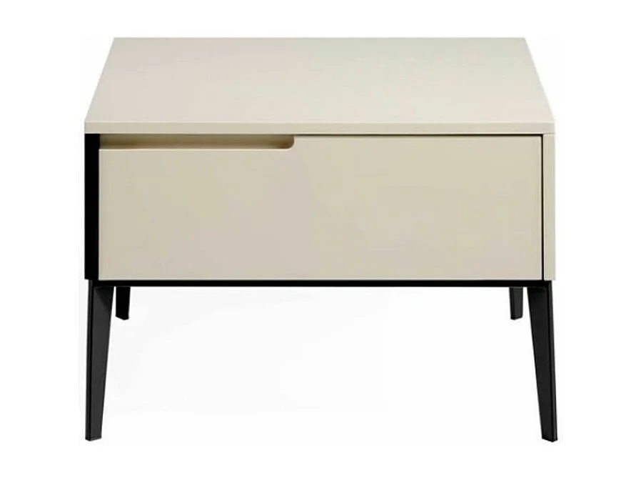 Table de chevet 1 tiroir bois laqué et acier noir Maby-Couleur Dune