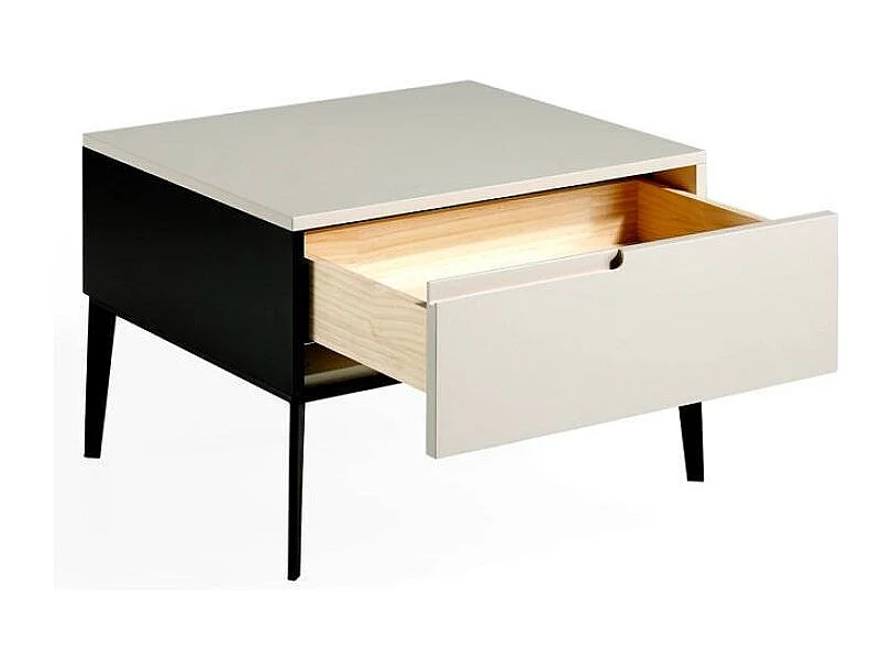Table de chevet 1 tiroir bois laqué et acier noir Maby-Couleur Pearl