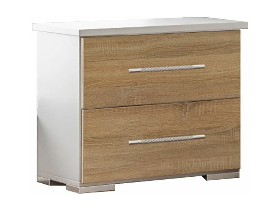 Chevet 2 tiroirs bois blanc brillant et bois naturel mat Dova 49cm