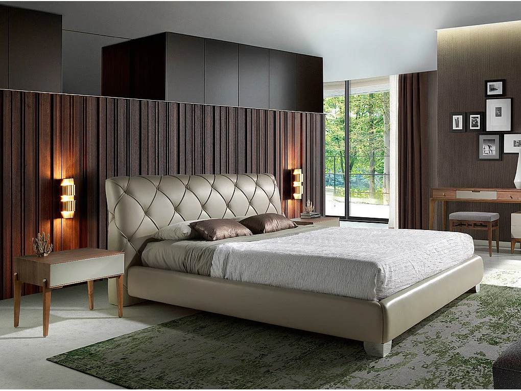 Chevet 1 tiroir bois laqué et bois noyer Muza-Couleur Forest