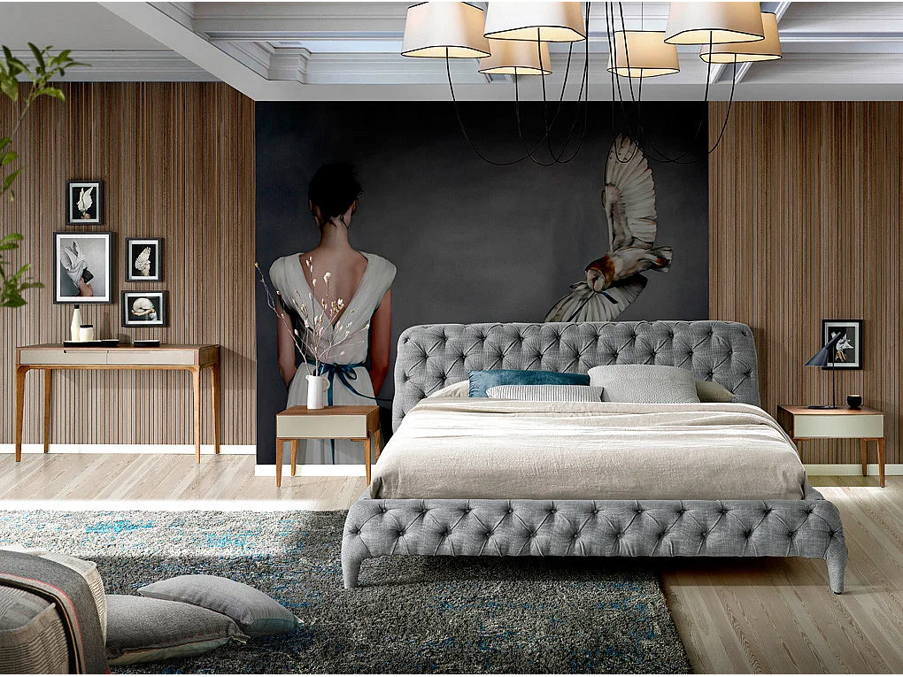 Chevet 1 tiroir bois laqué et bois noyer Muza-Couleur Forest