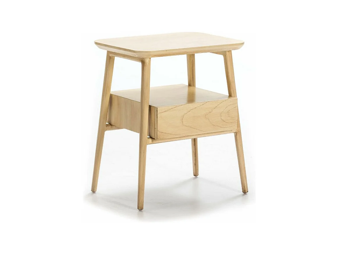 Table de chevet 1 tiroir 1 niche bois massif clair Gus