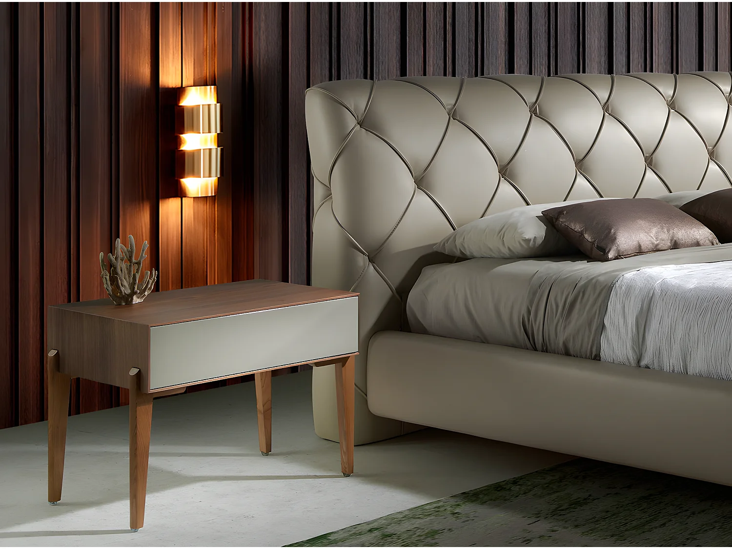 Nachtkastje 1 lade gelakt hout en walnoothout Muza-Kleur Abrikoos