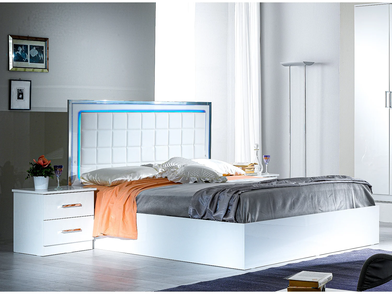 Nachtkastje 2 lades wit gelakt hout met chromen handgrepen Turijn 50 cm