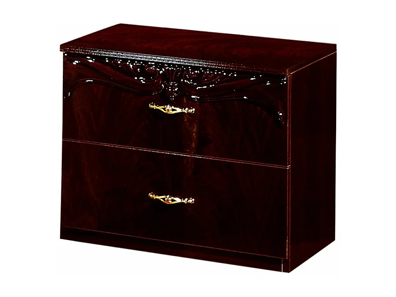 Chevet 2 tiroirs baroque bois brillant acajou Venize 50cm