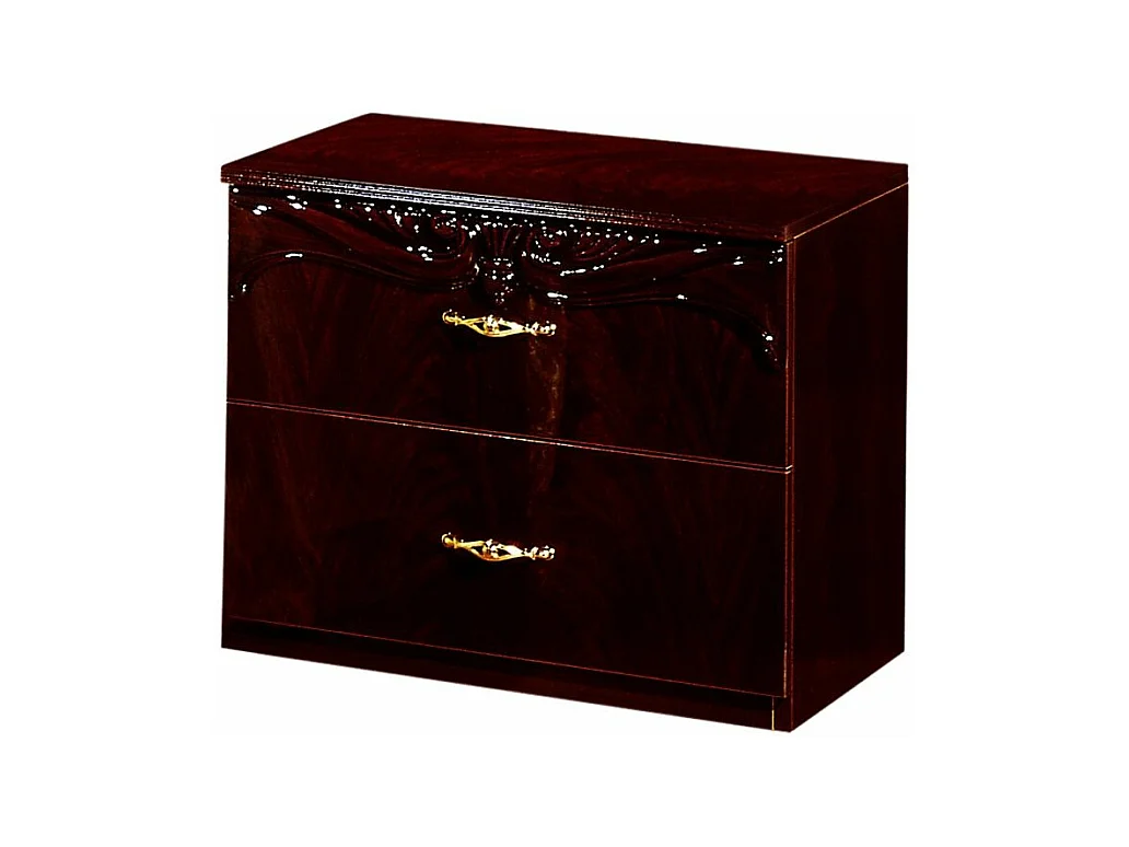 Chevet 2 tiroirs baroque bois brillant acajou Venize 50cm