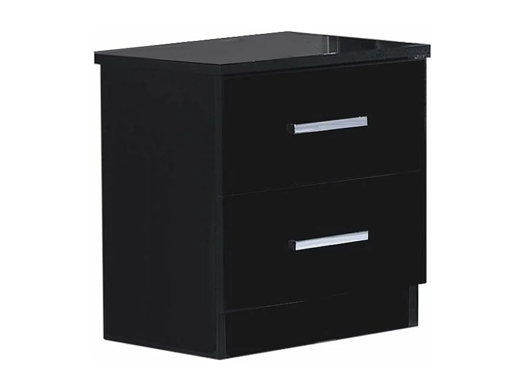 Chevet 2 tiroirs bois noir laqué avec poignées chromées Turin 50cm