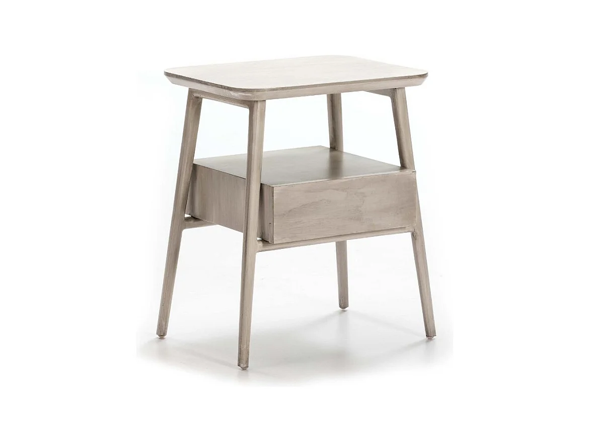 Table de chevet 1 tiroir 1 niche bois massif grisé voilé Gus