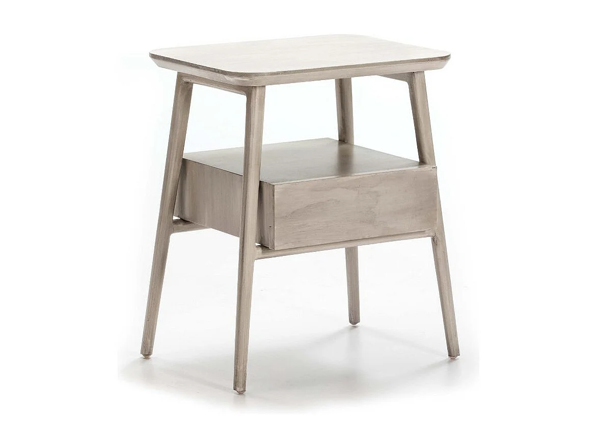Table de chevet 1 tiroir 1 niche bois massif grisé voilé Gus