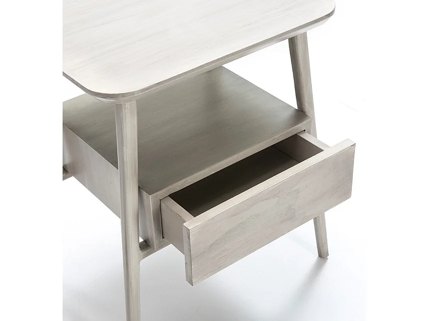 Table de chevet 1 tiroir 1 niche bois massif grisé voilé Gus