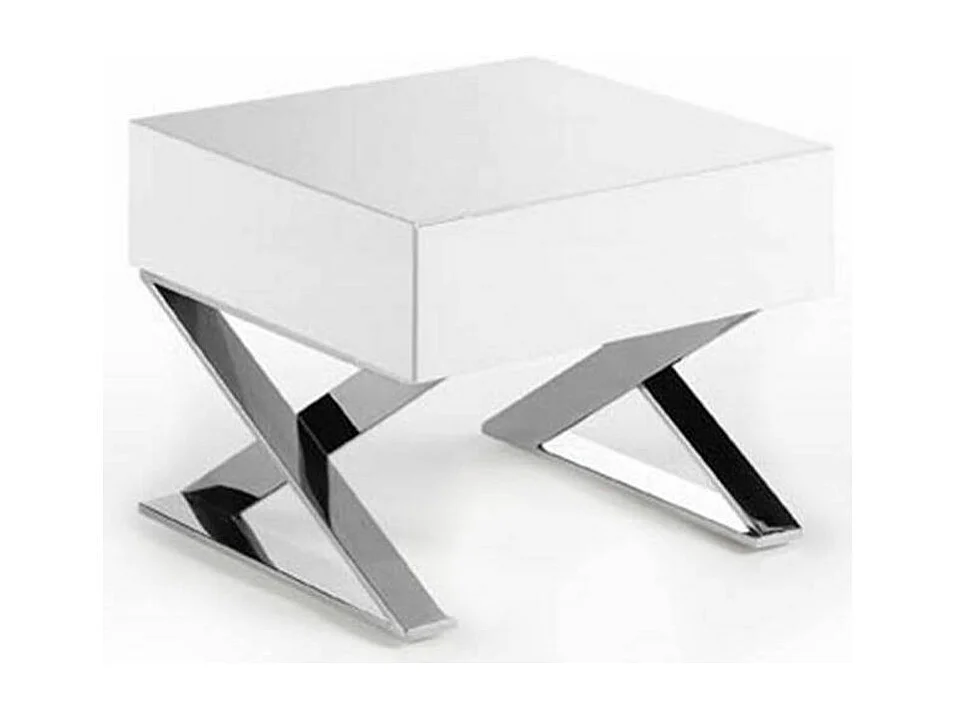 Chevet design 1 tiroir bois laqué et acier chromé Lony-Couleur Pearl