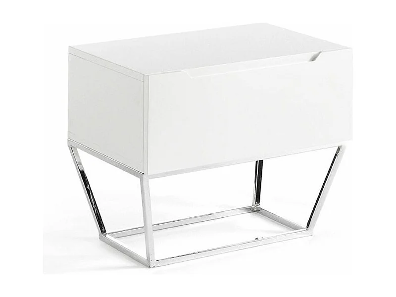 Table d'appoint design 1 tiroir laqué et pieds acier chromé Romus-Couleur Ultramar