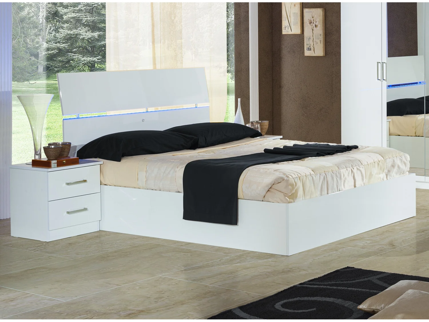 Chevet moderne 2 tiroirs bois blanc laqué Mona 50cm