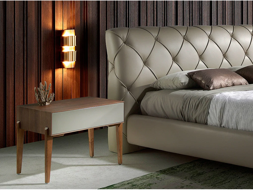 Nachtkastje 1 lade gelakt hout en walnoothout Muza-Kleur Dessert