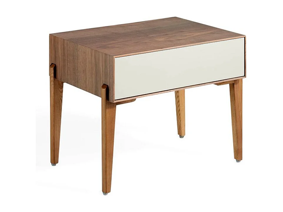 Chevet 1 tiroir bois laqué et bois noyer Muza-Couleur Dessert