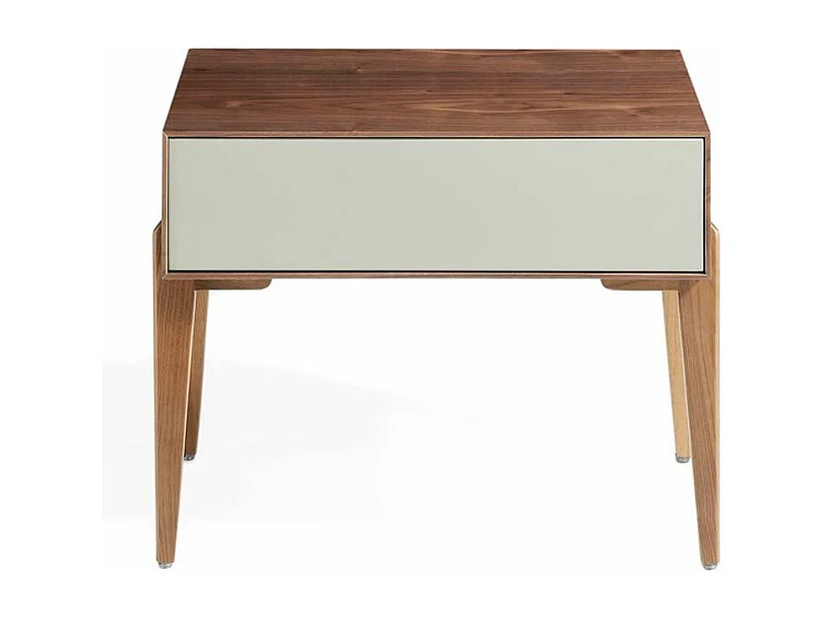 Chevet 1 tiroir bois laqué et bois noyer Muza-Couleur Dessert