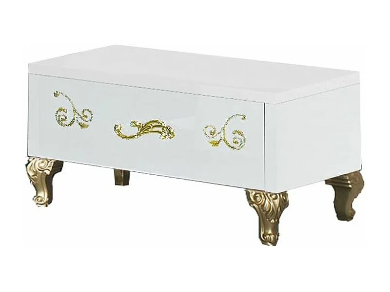 Chevet 1 tiroir design bois laqué blanc et doré Jade 60cm