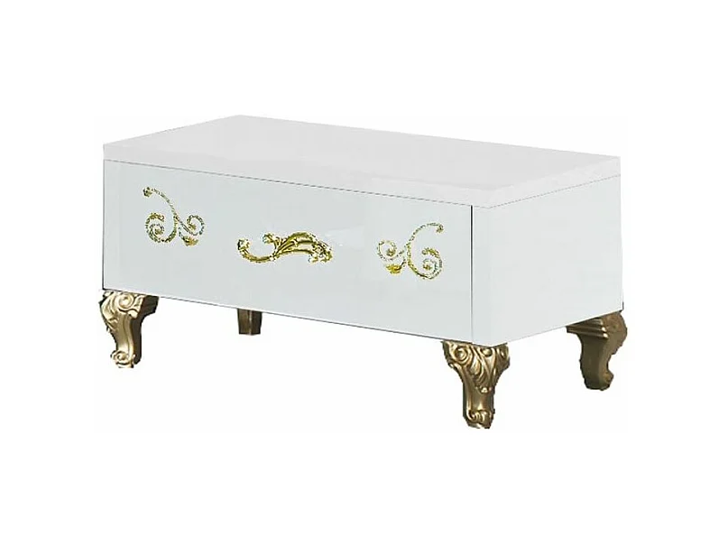 Chevet 1 tiroir design bois laqué blanc et doré Jade 60cm