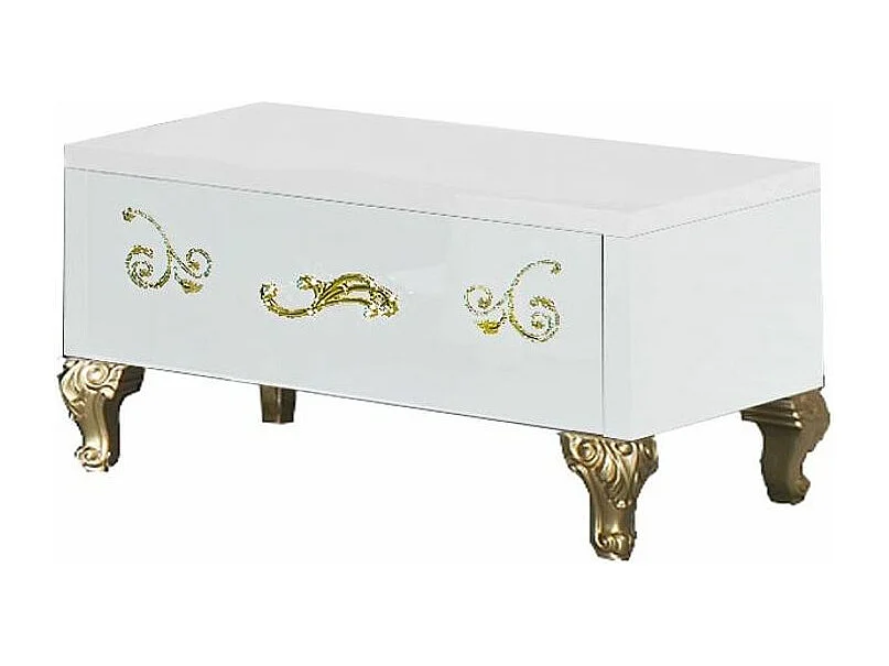 Chevet 1 tiroir design bois laqué blanc et doré Jade 60cm