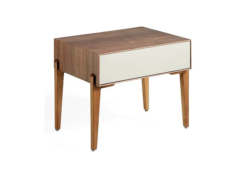 Chevet 1 tiroir bois laqué et bois noyer Muza-Couleur Crystal