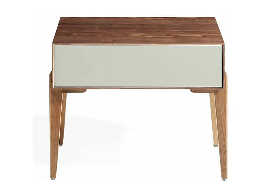 Chevet 1 tiroir bois laqué et bois noyer Muza-Couleur Moka