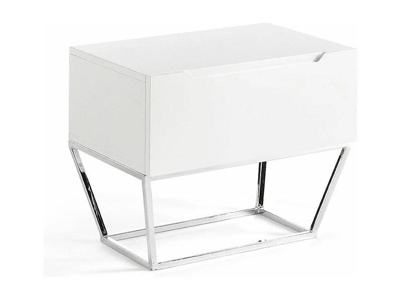 Table d'appoint design 1 tiroir laqué et pieds acier chromé Romus-Couleur Ardoise