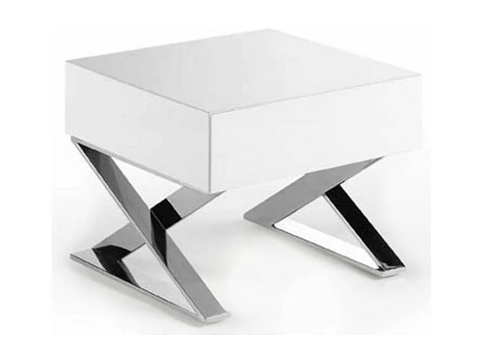 Chevet design 1 tiroir bois laqué et acier chromé Lony-Couleur Rouge