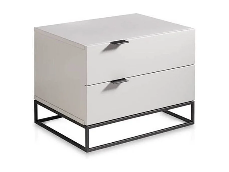 Table de chevet 2 tiroirs bois laqué et acier noir Ciora-Couleur Céleste