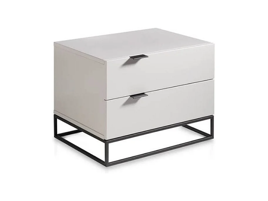 Table de chevet 2 tiroirs bois laqué et acier noir Ciora-Couleur Céleste