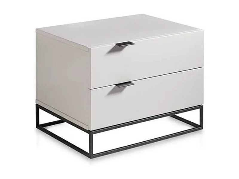 Table de chevet 2 tiroirs bois laqué et acier noir Ciora-Couleur Céleste