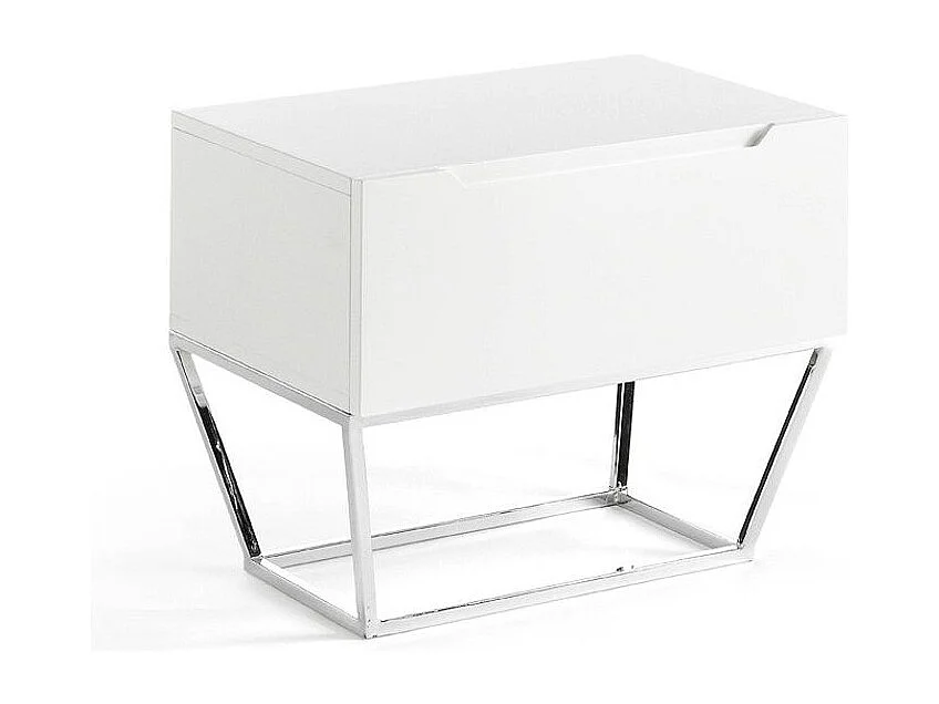 Table de chevet 1 tiroir bois plaqué chêne et pieds métal blanc Blina