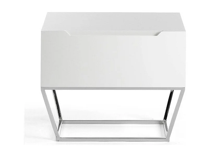 Table de chevet 1 tiroir bois plaqué chêne et pieds métal blanc Blina