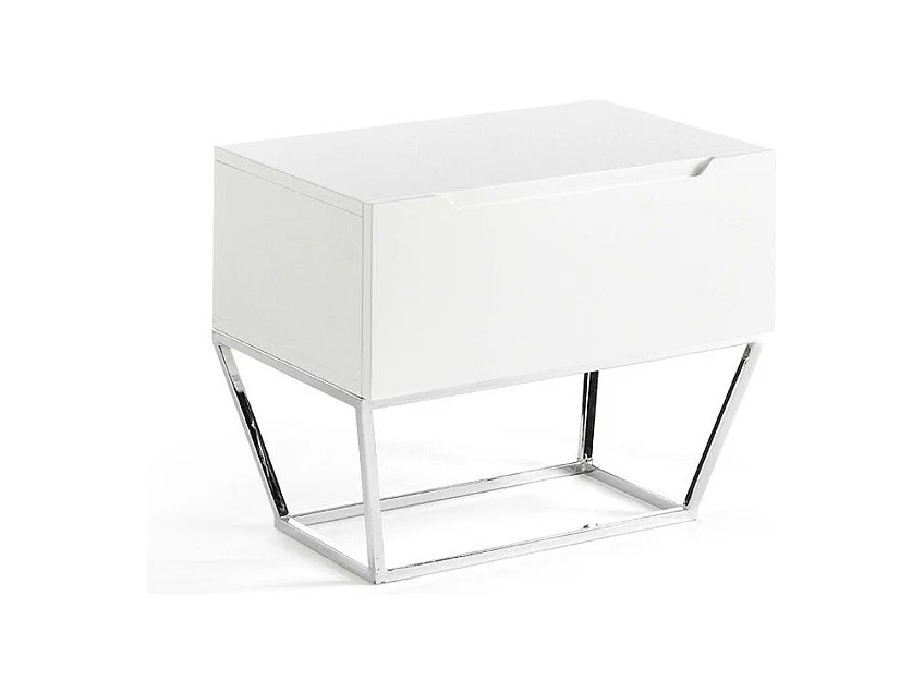 Table de chevet 1 tiroir bois plaqué chêne et pieds métal blanc Blina