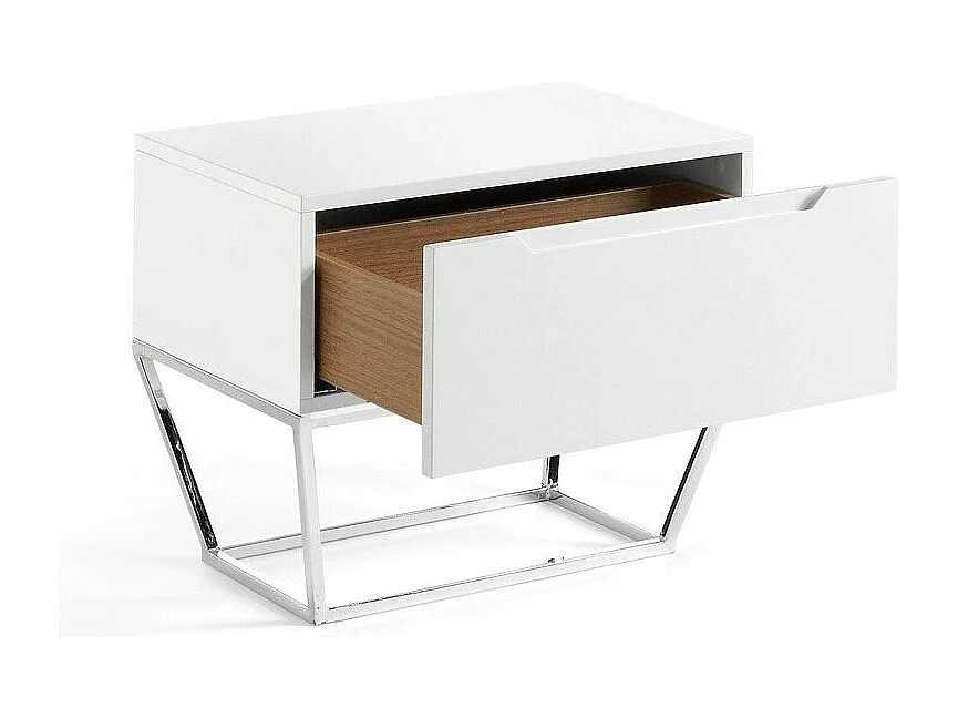 Table de chevet 1 tiroir bois plaqué chêne et pieds métal blanc Blina