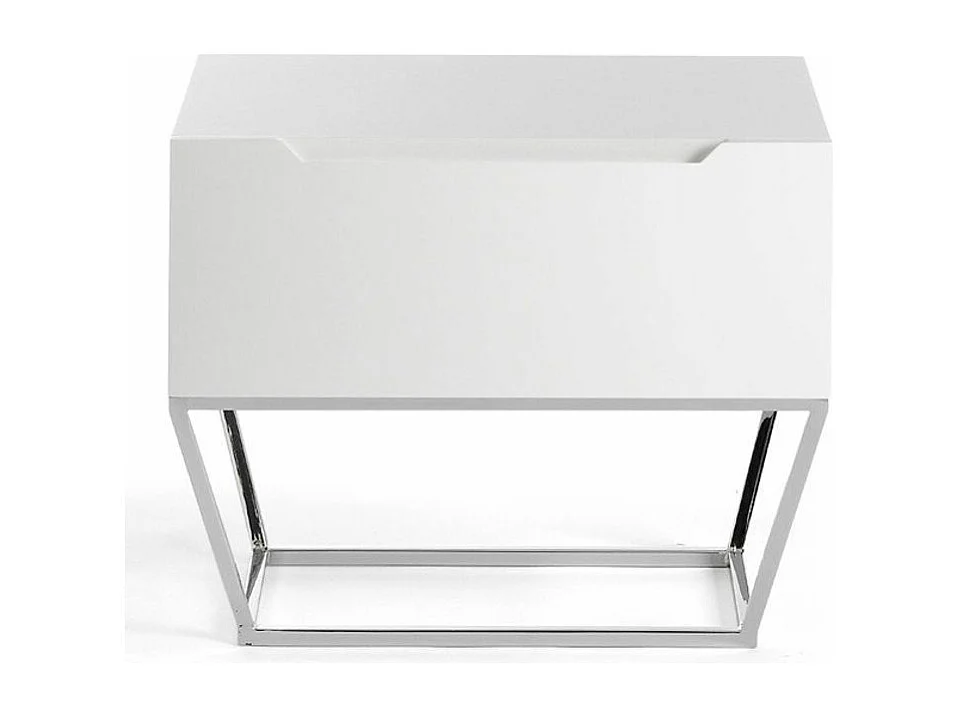 Table d'appoint design 1 tiroir laqué et pieds acier chromé Romus-Couleur Corail