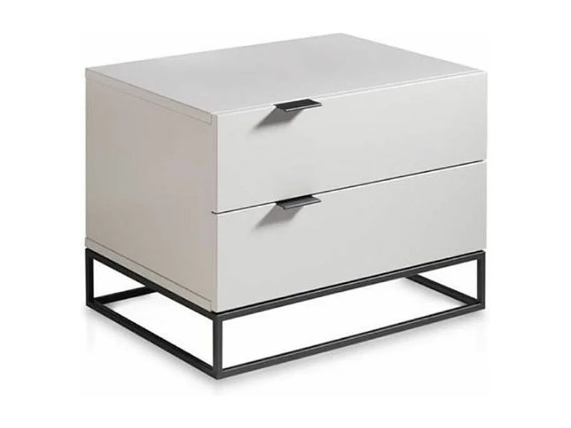 Table de chevet 2 tiroirs bois laqué et acier noir Ciora-Couleur Noir