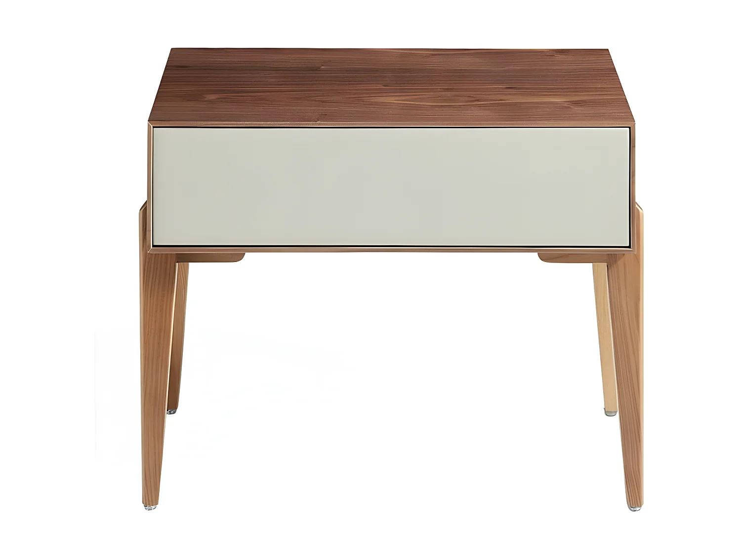 Chevet 1 tiroir bois laqué et bois noyer Muza-Couleur Hermes