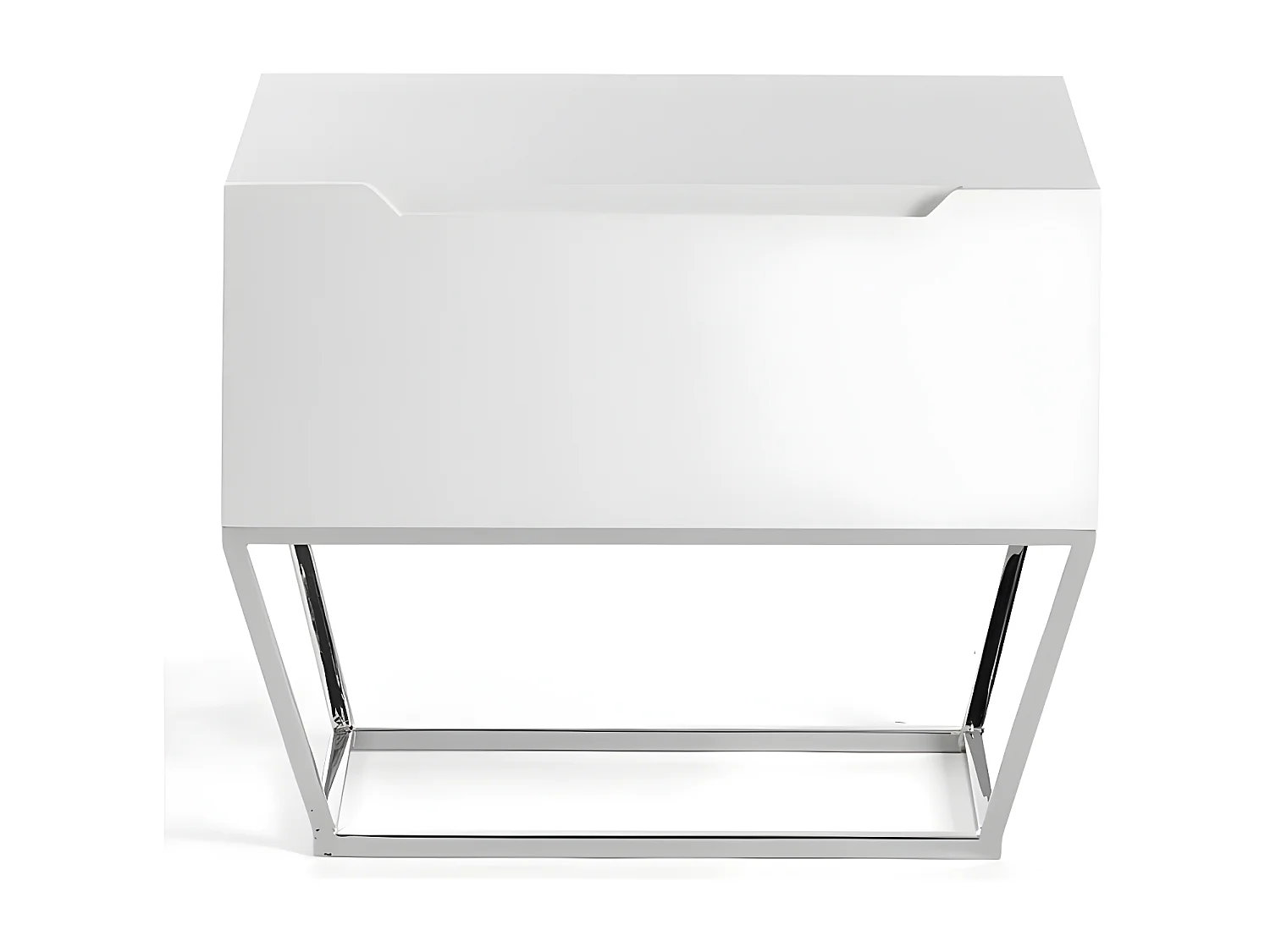 Table d'appoint design 1 tiroir laqué et pieds acier chromé Romus-Couleur Perle