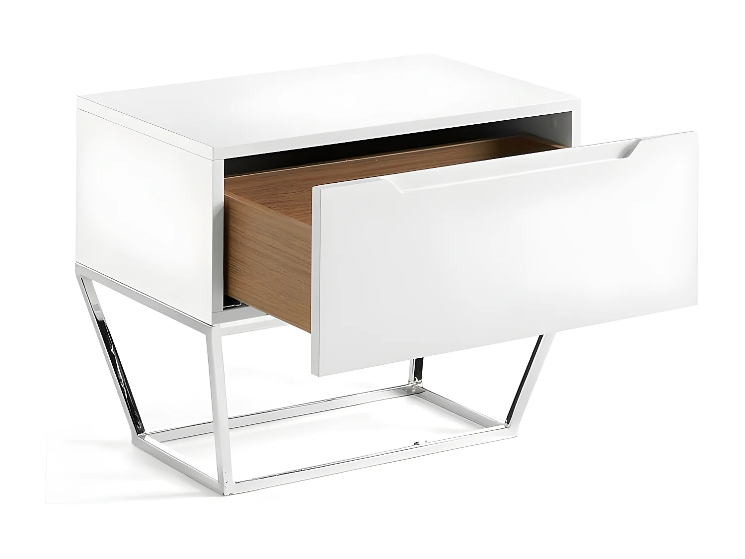 Table d'appoint design 1 tiroir laqué et pieds acier chromé Romus-Couleur Perle