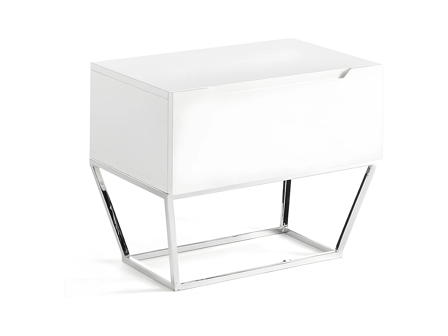 Table d'appoint design 1 tiroir laqué et pieds acier chromé Romus-Couleur Perle