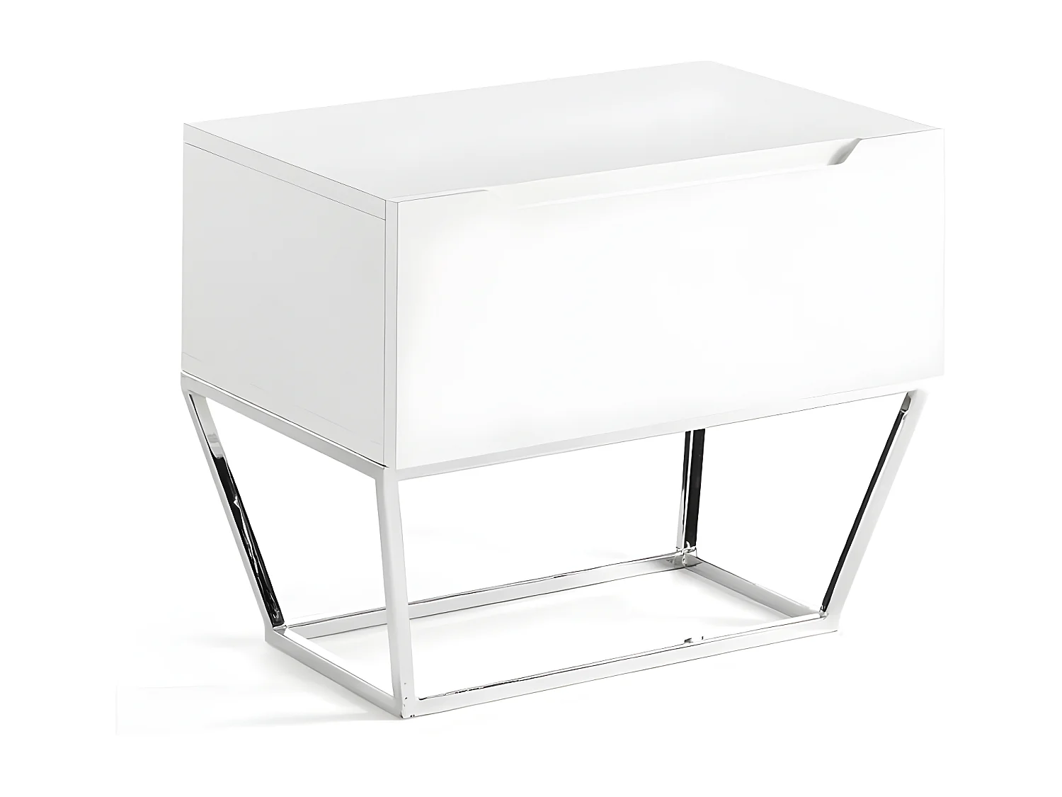 Table d'appoint design 1 tiroir laqué et pieds acier chromé Romus-Couleur Perle