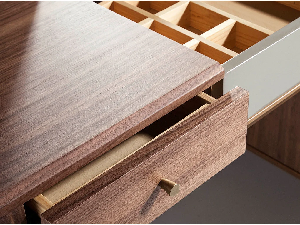 Secrétaire bois noyer et bois laqué Muza-Couleur Crème