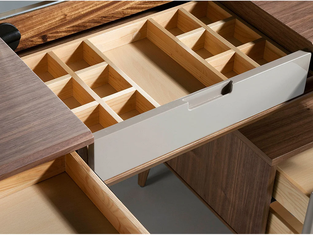 Secrétaire bois noyer et bois laqué Muza-Couleur Crème