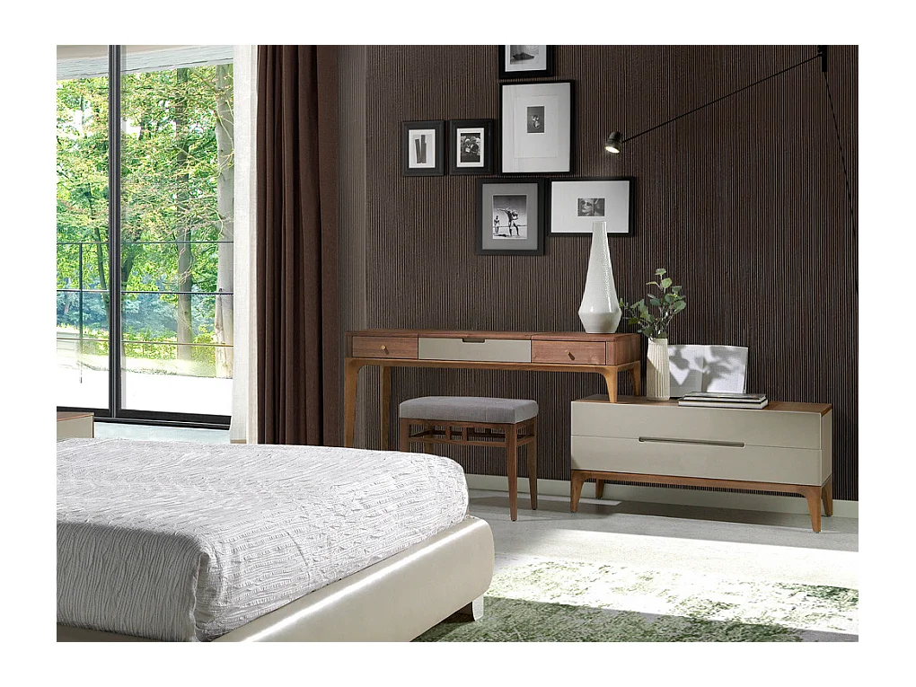 Secretaressebureau in walnoothout en gelakt hout Muza-Kleur Mokka