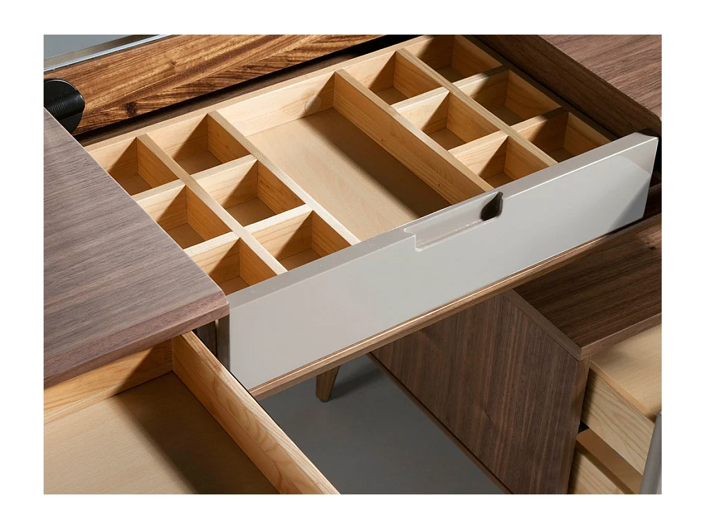 Secretaressebureau in walnoothout en gelakt hout Muza-Kleur Mokka