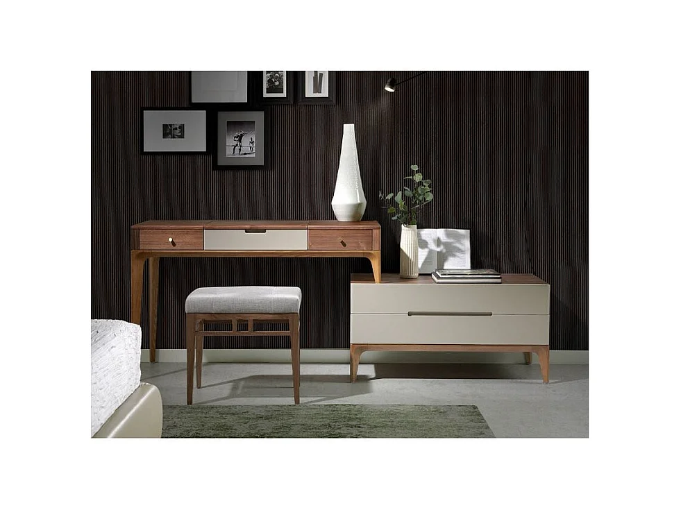 Billy gelakte walnoothouten kaptafel met 4 laden-Kleur Leer